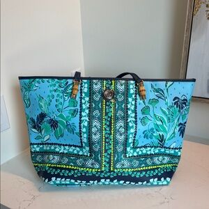 Lilly Pulitzer Blue and Green Floral Tote